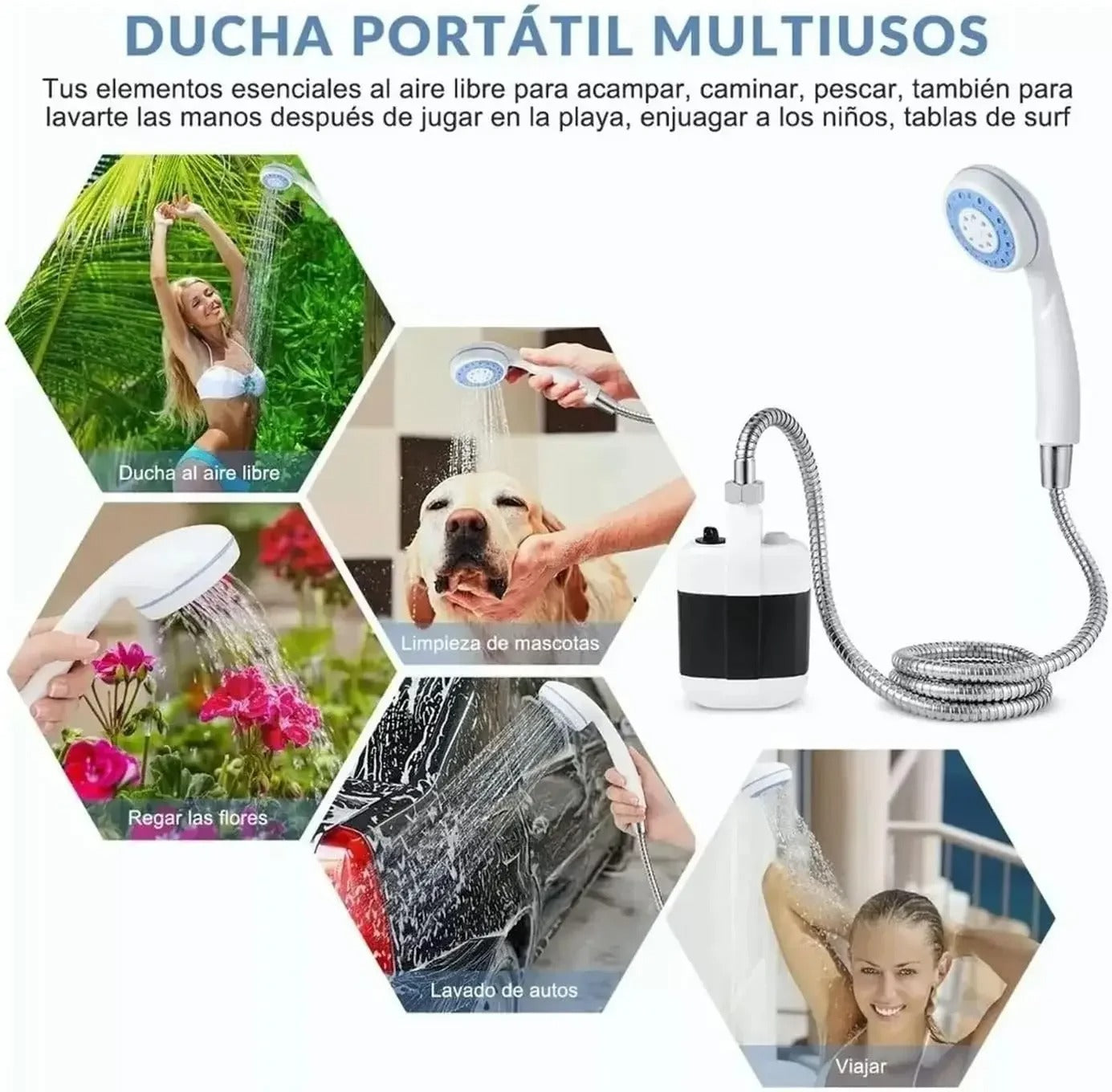 Doccia Portatile da 1,5 m: Pompa Elettrica Wireless Ricaricabile USB per Campeggio, Pulizia Auto e Animali Domestici