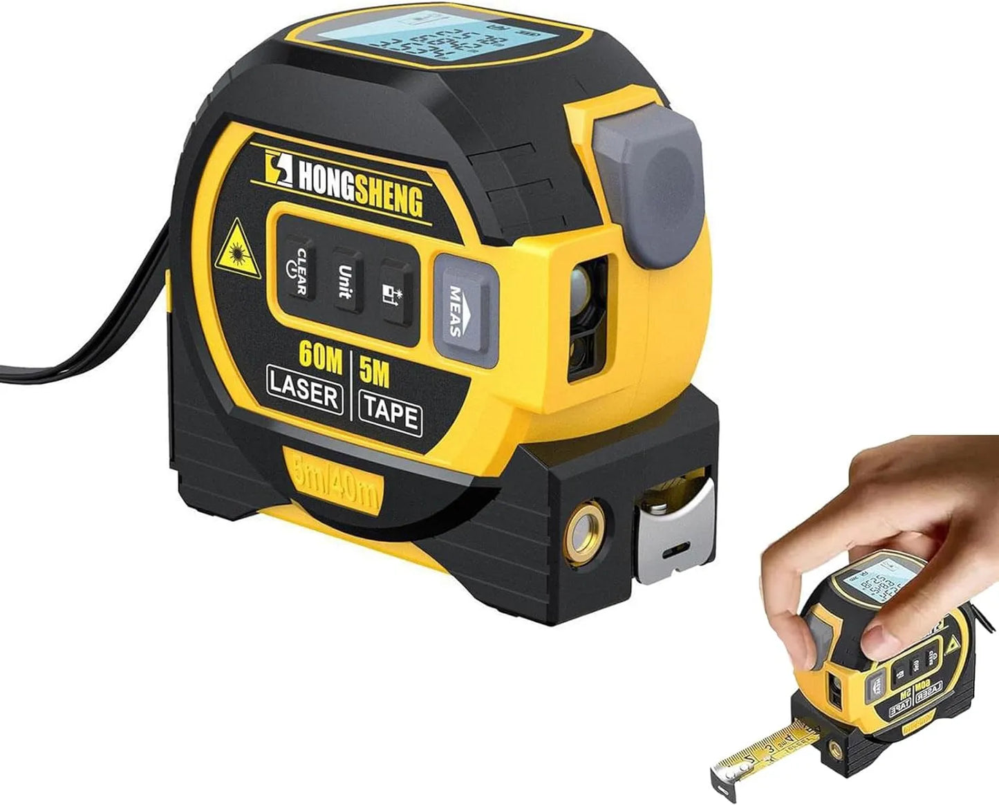 Misuratore Laser a Nastro 3 in 1 Giallo, Dispositivo di Misurazione da 40M per Distanze